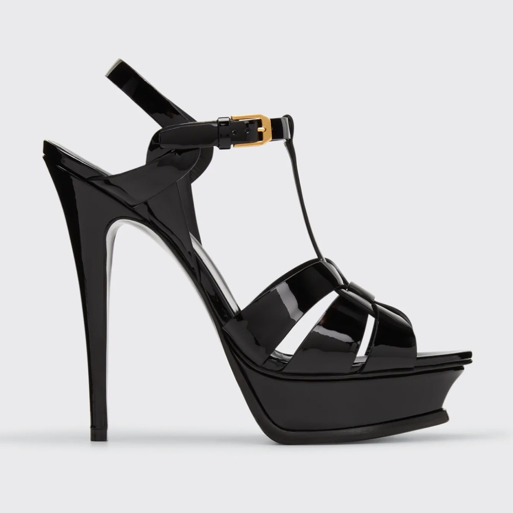 Saint Laurent Tribute Platform Sandals 105mm Black Patent Leather Size 38.5 8.5 - Picture 3 of 17